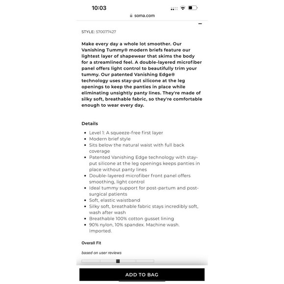 Soma Brief Vanishing Tummy Modern Brief Panty in Lavender Orchid Purple X-Large - Picture 2 of 6